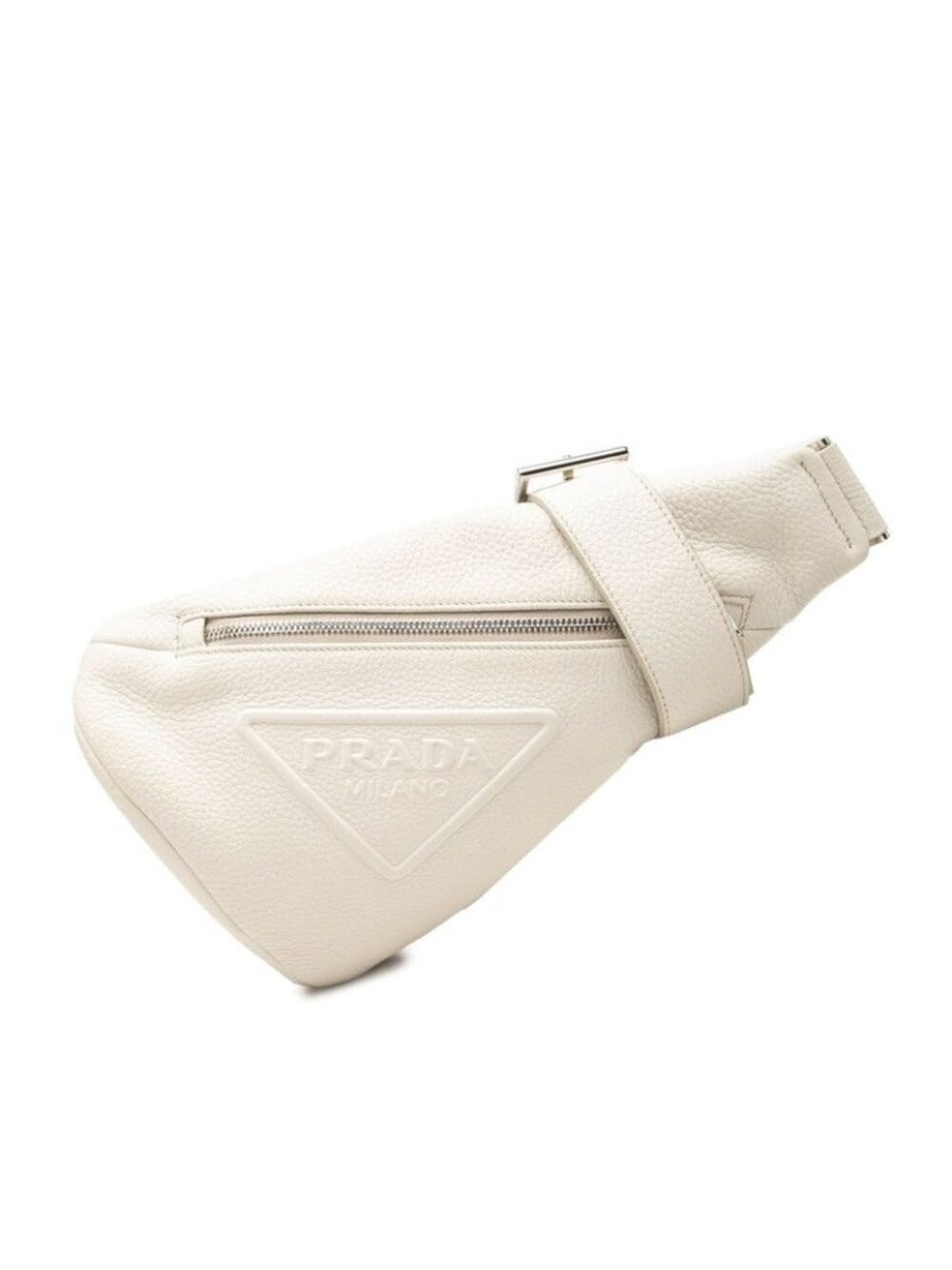 Prada Triangle Logo Crossbody Belt Bag White Vitello Daino Leather